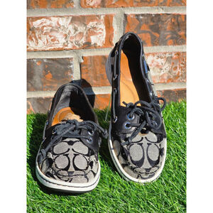 Coach Richelle Topsider boat shoes in black and white signature canvas 5.5B